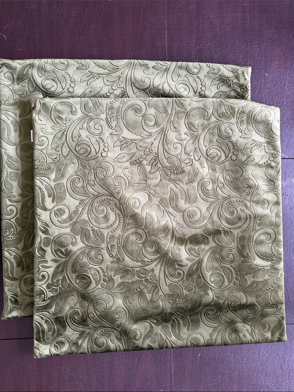 Decorative Paisley Velvet Accent Pillow Cover - Olive Green Color Set of 2